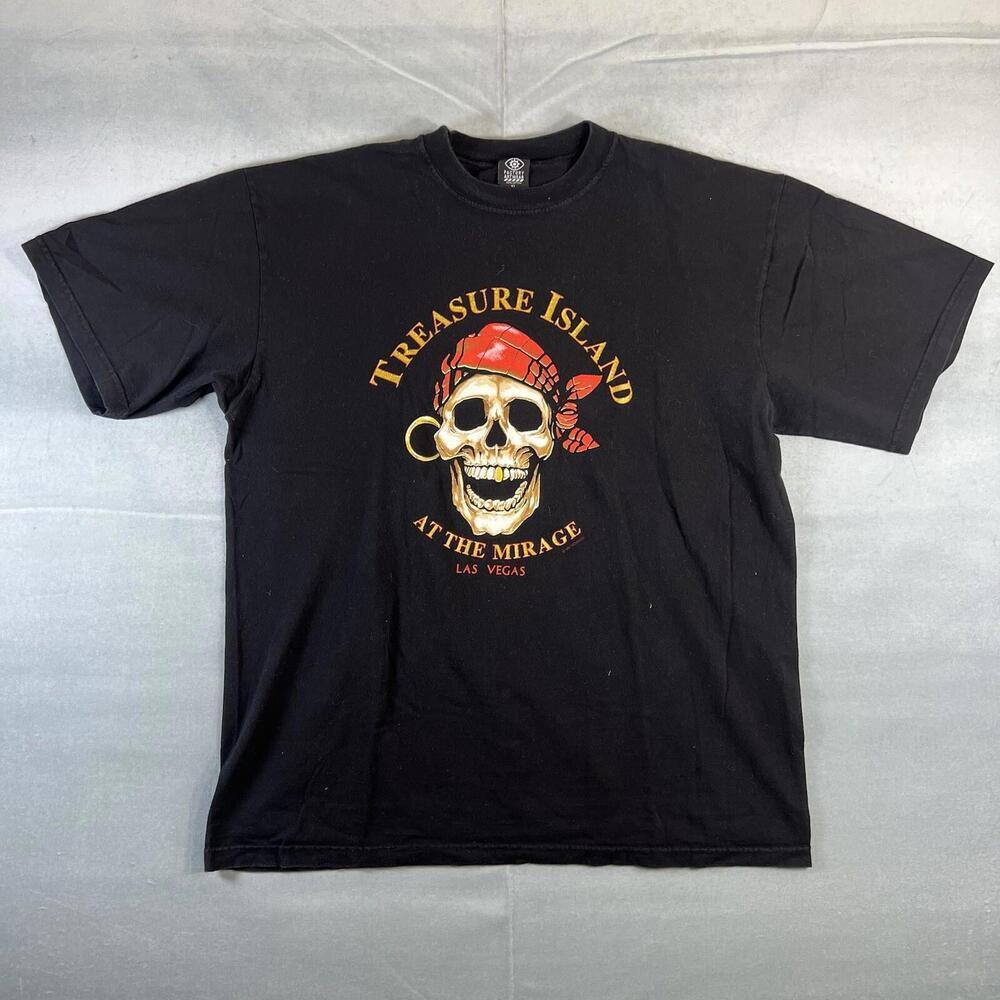 VTG Treasure Island Mirage Pirate Skull T Shirt Mens XL Black Las Vegas Casino